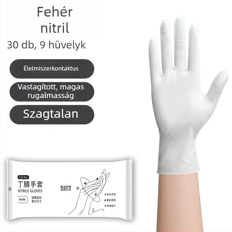 Nitril egyszer használatos kesztyűk, vastagított, vízálló, konyhai tisztításhoz és mosogatáshoz, hossz 29 cm
