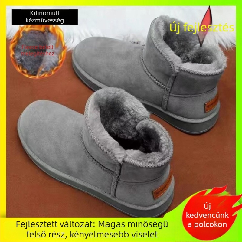 Hócsizma, velúr felső rész, juhgyapjú bélés, habgumis talp, laza stílus (melegen tart)