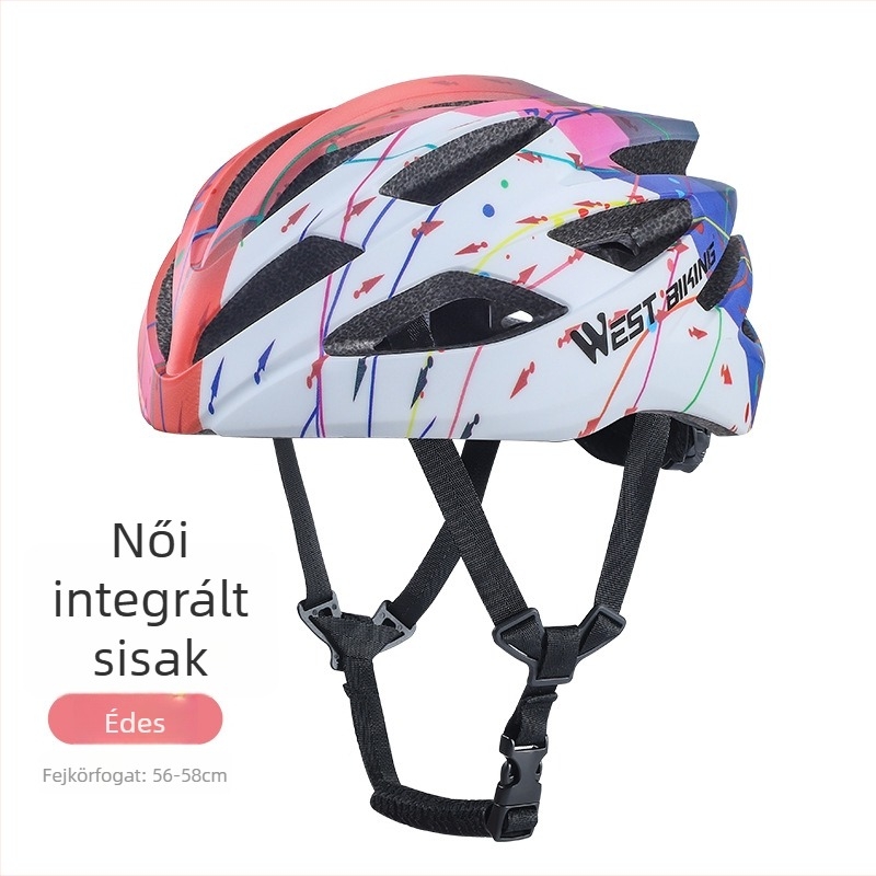 Női kerékpár sisak, egyrészes kialakítás, PC/EPS anyag, felnőtteknek