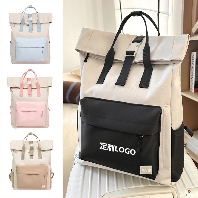 Roll-top hátizsák Japán stílusban, logó nyomtatással, 20–35L kapacitású nylon iskolai táska laptopzsebbel és könyvtárral