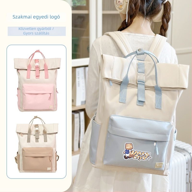 Roll-top hátizsák Japán stílusban, logó nyomtatással, 20–35L kapacitású nylon iskolai táska laptopzsebbel és könyvtárral