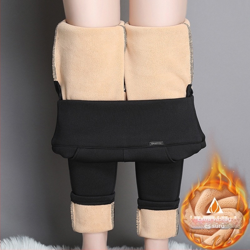 Női vastag fleece bélésű leggings, magas derekú, meleg, 80–90% poliészter