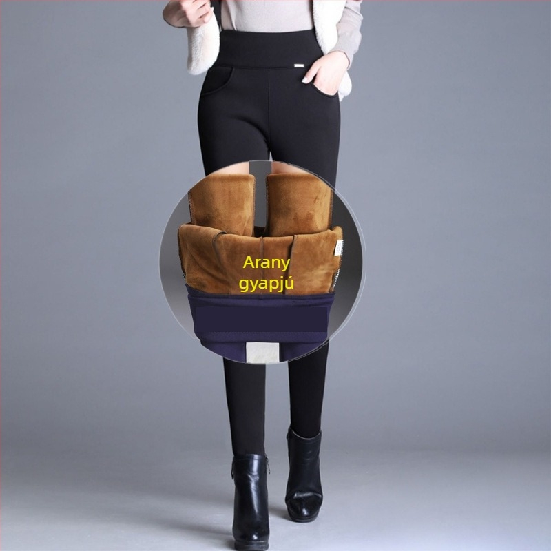 Női vastag fleece bélésű leggings, magas derekú, meleg, 80–90% poliészter