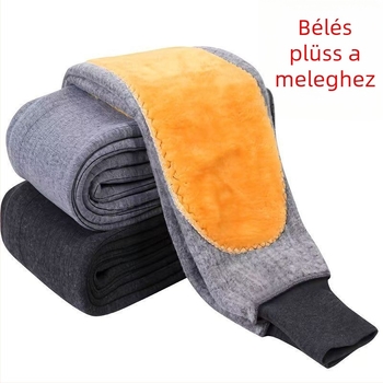 Férfi téli melegítőnadrág fleece béleléssel, magas derekú, be{sz}s without seam, térd- és derékvédelmet nyújtó, poliészter anyag