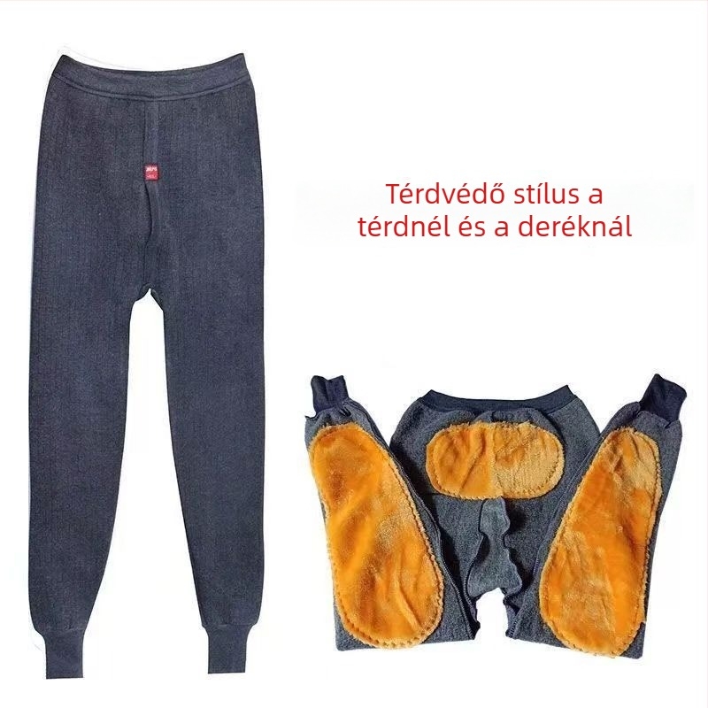 Férfi téli melegítőnadrág fleece béleléssel, magas derekú, be{sz}s without seam, térd- és derékvédelmet nyújtó, poliészter anyag