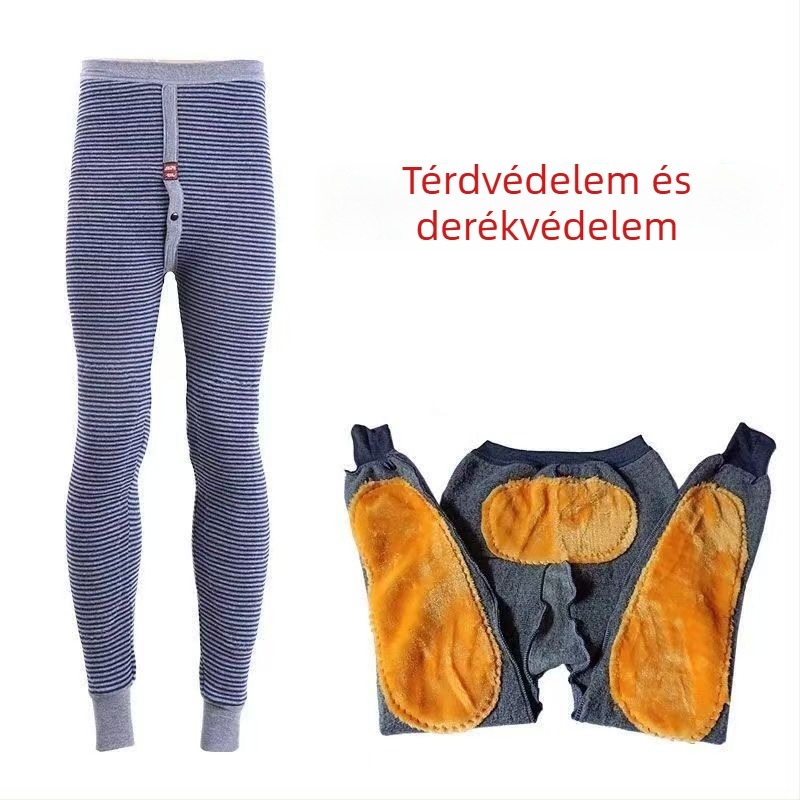 Férfi téli melegítőnadrág fleece béleléssel, magas derekú, be{sz}s without seam, térd- és derékvédelmet nyújtó, poliészter anyag