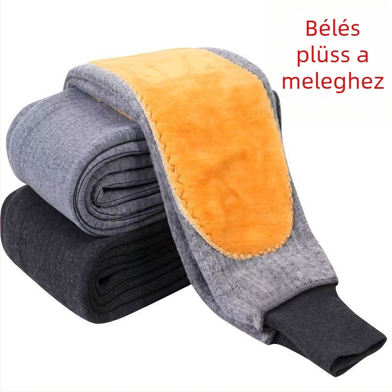 Férfi téli melegítőnadrág fleece béleléssel, magas derekú, be{sz}s without seam, térd- és derékvédelmet nyújtó, poliészter anyag