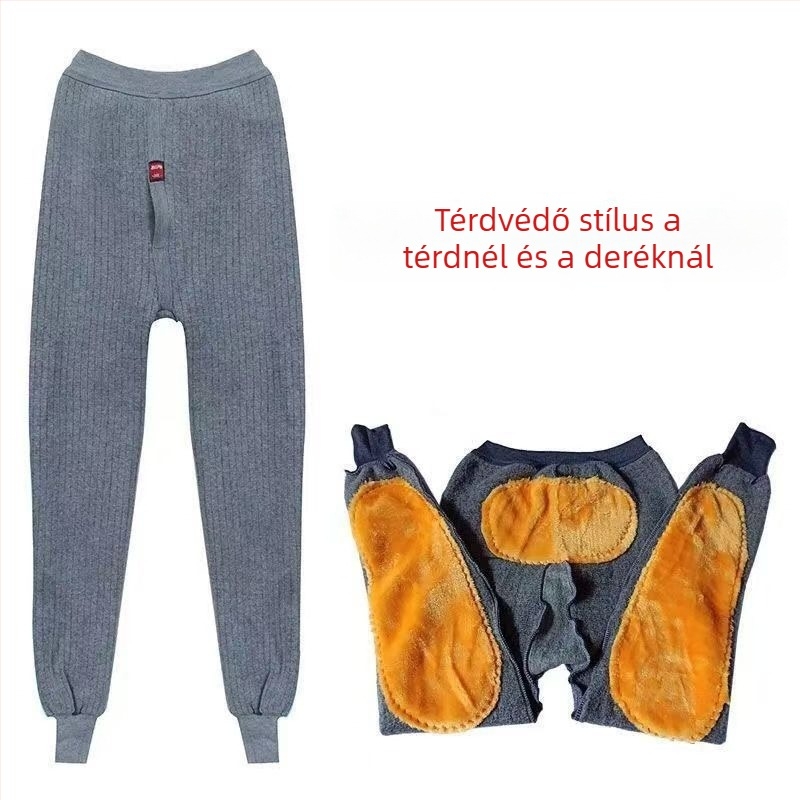 Férfi téli melegítőnadrág fleece béleléssel, magas derekú, be{sz}s without seam, térd- és derékvédelmet nyújtó, poliészter anyag