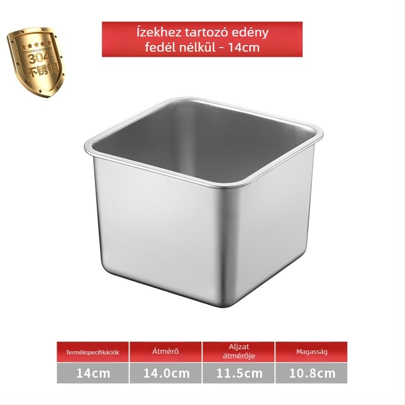 304 rozsdamentes acél négyszögletes fűszertároló fedővel