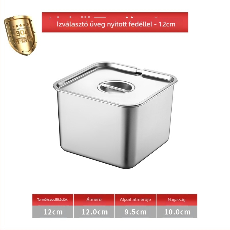 304 rozsdamentes acél négyszögletes fűszertároló fedővel