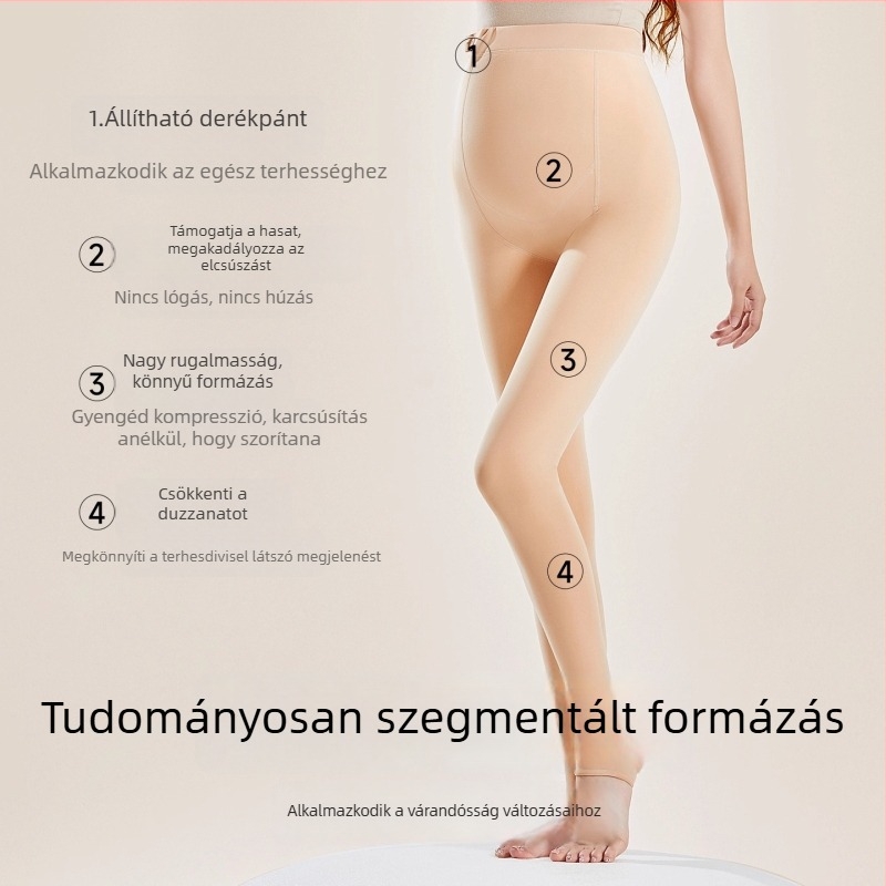 Várandós leggings ősz-tél nylon anyagból, fleece bélés, pocak-támogatás, lábfejes kialakítás