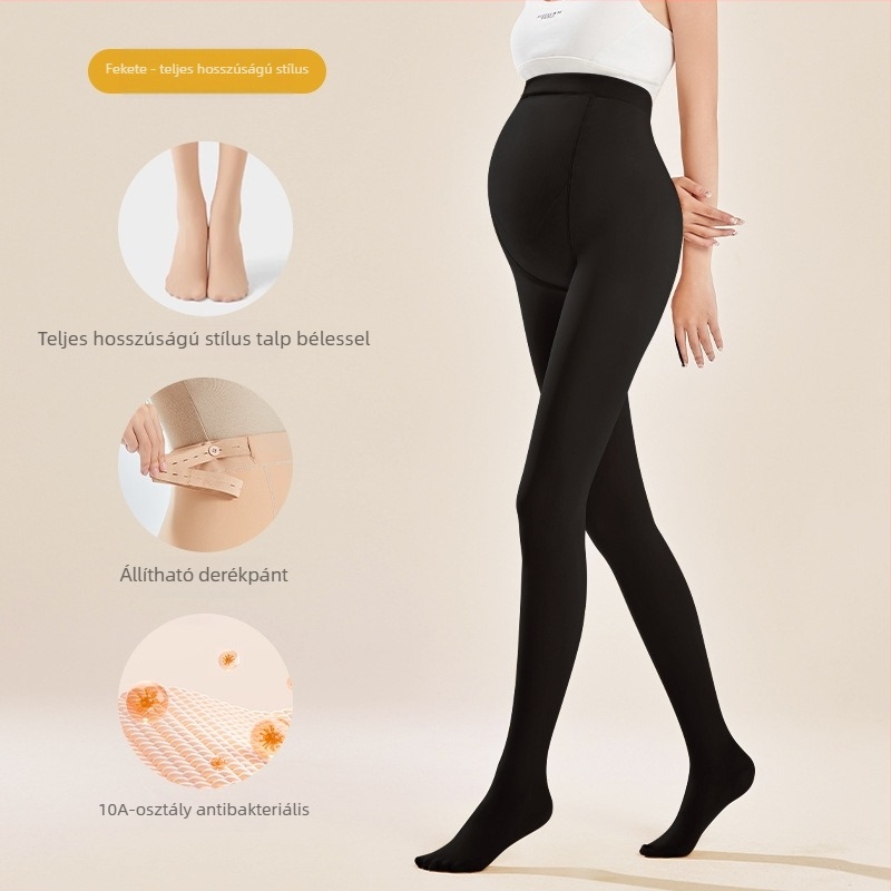 Várandós leggings ősz-tél nylon anyagból, fleece bélés, pocak-támogatás, lábfejes kialakítás