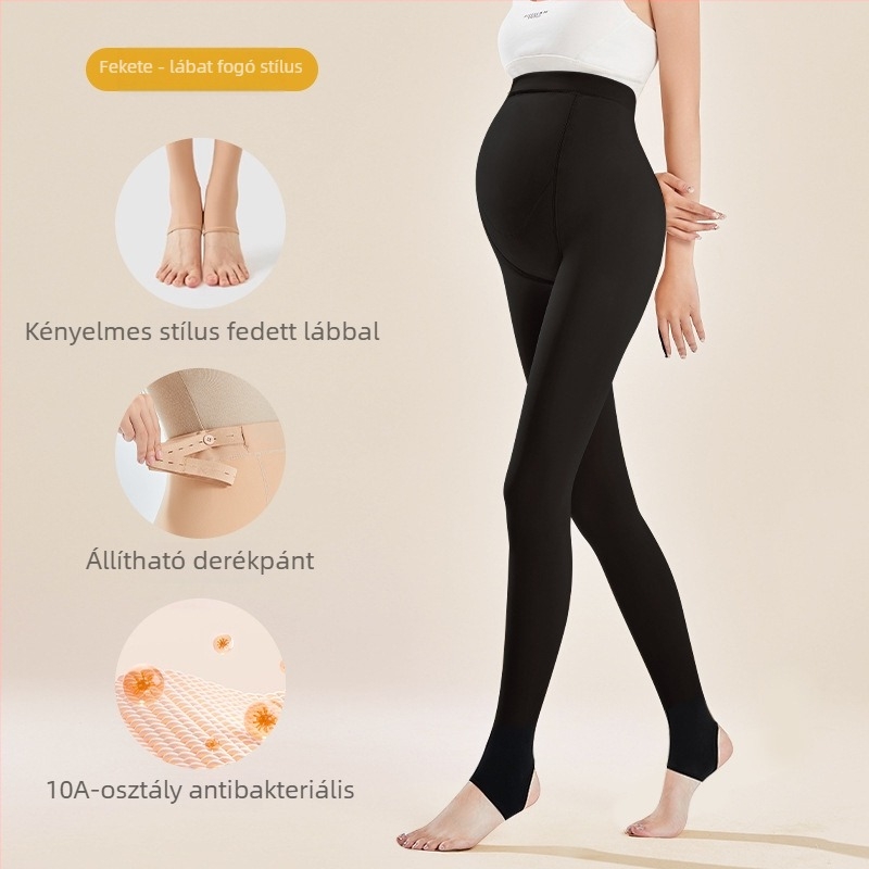 Várandós leggings ősz-tél nylon anyagból, fleece bélés, pocak-támogatás, lábfejes kialakítás