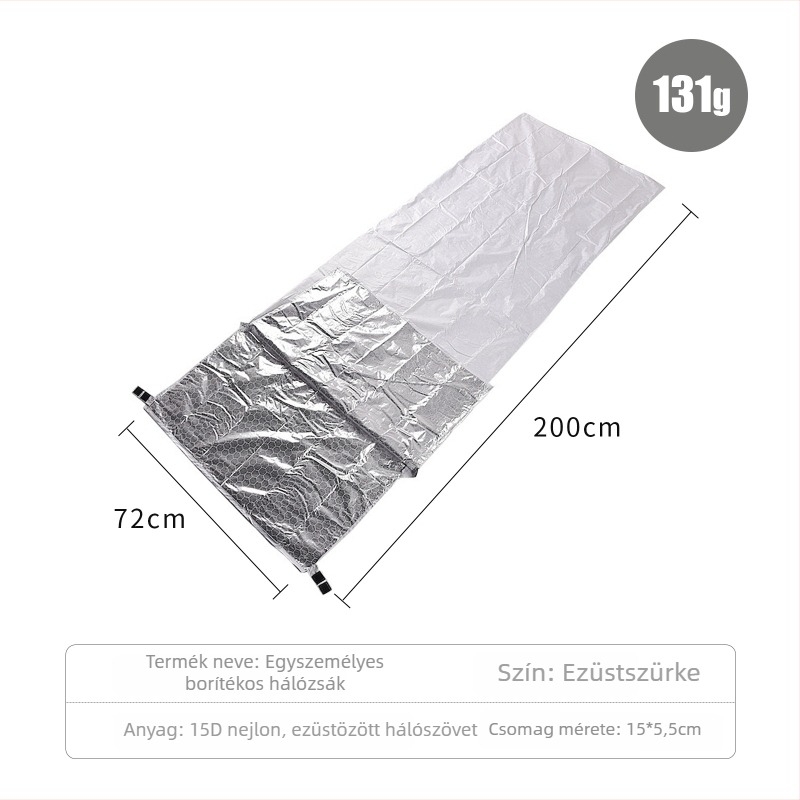 SUBITO Kültéri alvózsák kempingezéshez, egyrétegű töltet, 15D ezüstös bevonatú nylon bélés, boríték-stílusú kialakítás, felnőttek