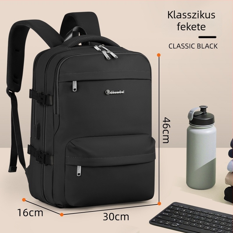 Üzleti utazó hátizsák ütésálló gyöngyház párnázattal, rekesz laptophoz, USB-port, vízálló és légáteresztő