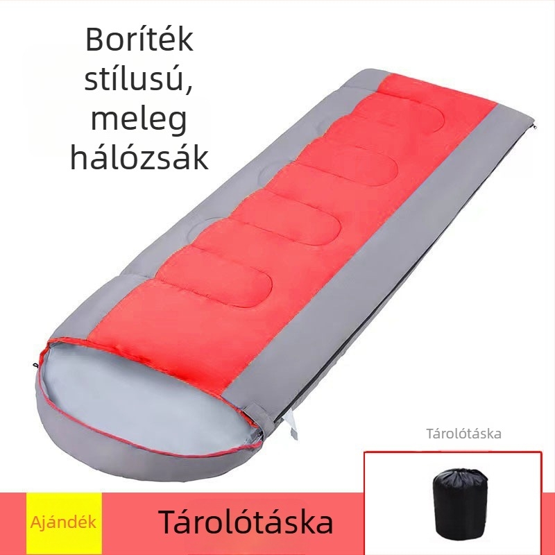 Felnőttkempingező hálózsák levél-stílusú, három évszakos: vékony tavaszra és őszre, vastagabb és melegebb a télre; egyszemélyes beltéri használatra vészhelyzet esetén.