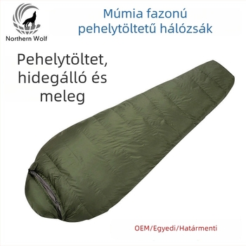 Múmiastílusú pehelyalvó téli kempingezéshez, felnőtt, nejlon külső, 320T pongee bélés, kacsa tollal töltve, testreszabható töltet