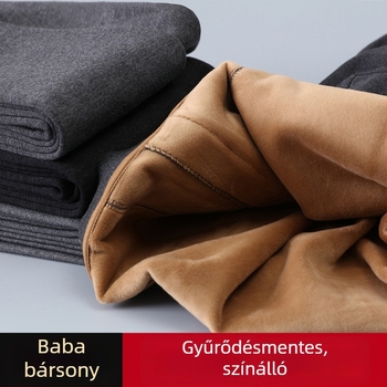 Férfi fleece-belelt melegítő nadrág, téli vékony modell, magas derekú, nagy méret, finom fleece anyag