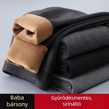 Férfi fleece-belelt melegítő nadrág, téli vékony modell, magas derekú, nagy méret, finom fleece anyag