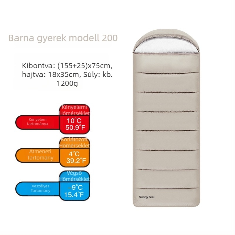 SunnyFeel Szabadidős kemping alvózsák – töltet: üreges pamut, bélés: vízben mosott pamut, anyag: Chunya Spinning, felépítés: boríték alakú, súly: 1300 g
