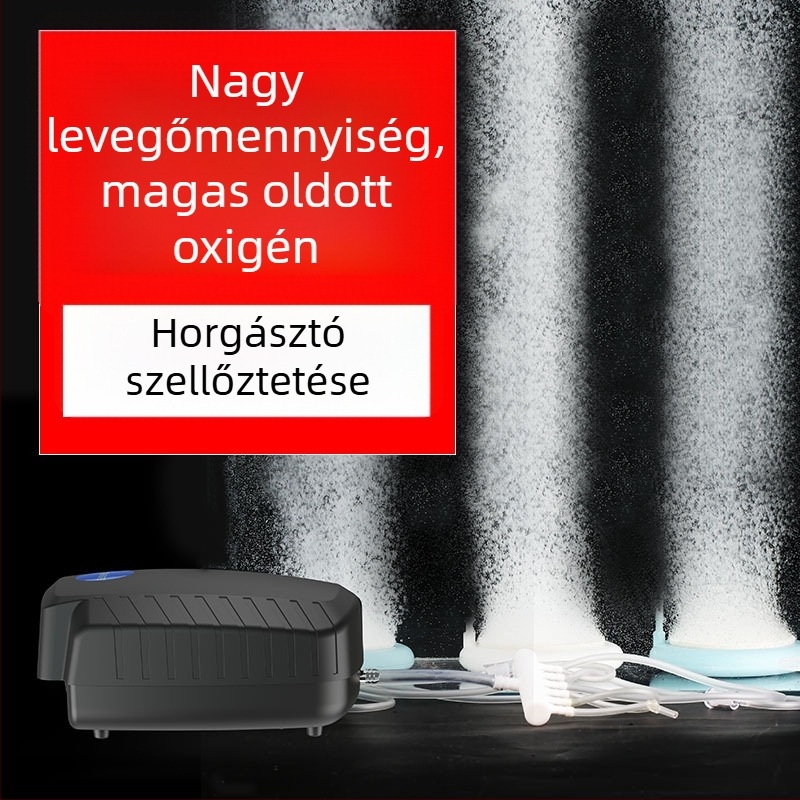 Tóoxigénpumpa halas tóhoz – csendes SUNSUN, AC tápegység, zaj 50 dB, súly 2–9 kg