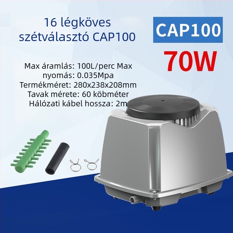 Tóoxigénpumpa halas tóhoz – csendes SUNSUN, AC tápegység, zaj 50 dB, súly 2–9 kg