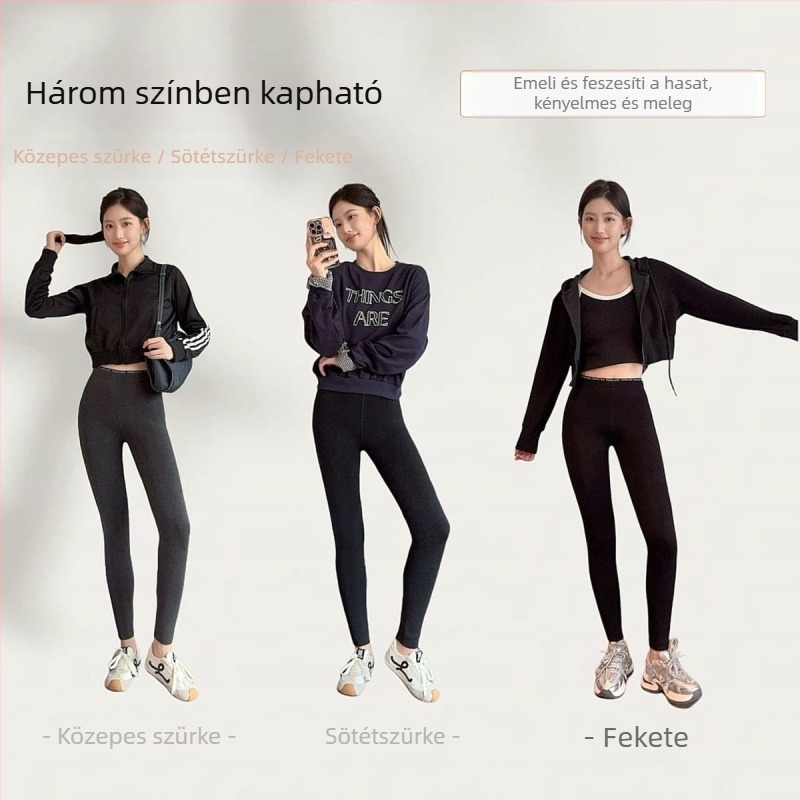 Őszi–téli fleece-belelt felhőmintás egyrészes női nadrág, magas derék, enyhe nyomás, varrat nélküli hasi kontroll, betűs mintázat, külső viselet, plusz méret