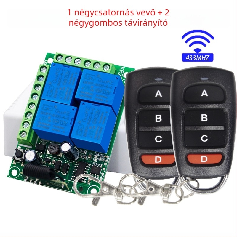 433MHz négycsatornás vezeték nélküli távvezérlő kapcsoló-vezérlő 110–220V eszközökhöz
