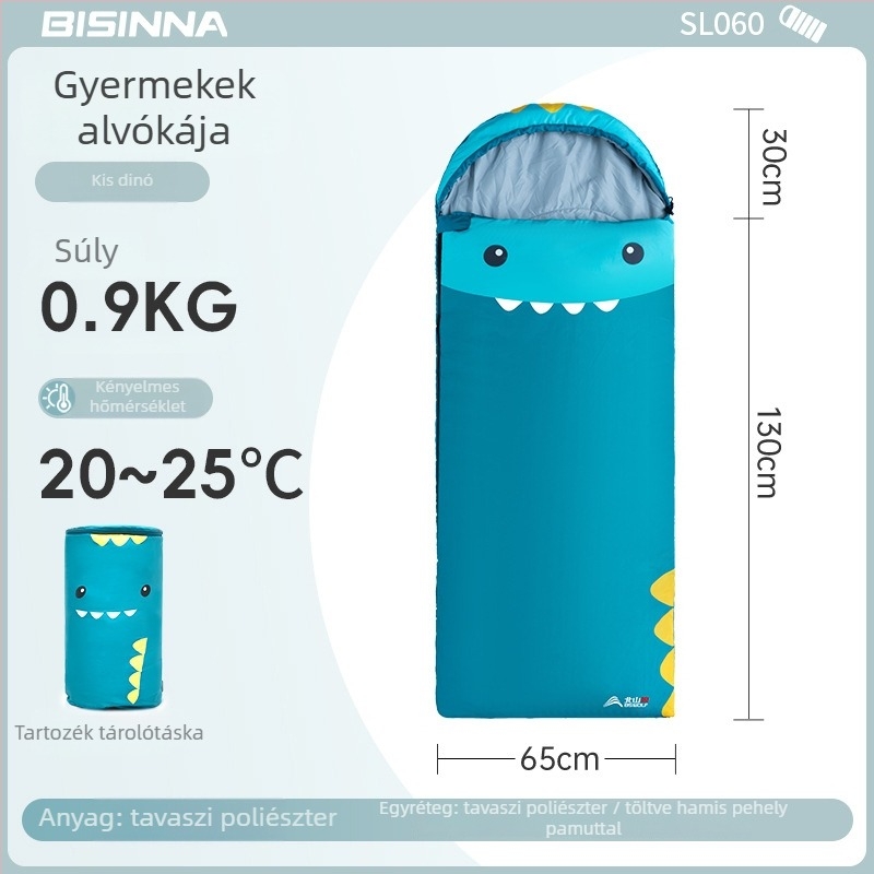 Gyermekeknek szóló hálózsák kültéri kempingezéshez — boríték típusú kialakítás, poliészter rost töltet, mosott pamut bélés