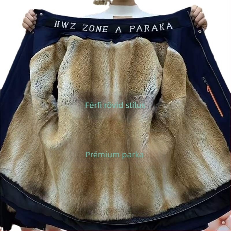 Városi kapucnis parka levehető arany bársony bélés, cipzáras záródás, pamut töltet, flís vastagság, csíkos mintázat