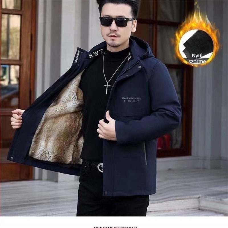 Városi kapucnis parka levehető arany bársony bélés, cipzáras záródás, pamut töltet, flís vastagság, csíkos mintázat