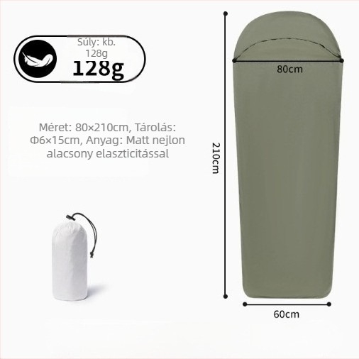 Nylon hálószák belső bélés, kempingezéshez, mumia stílus, 128 g, felnőtteknek, szennyeződésálló