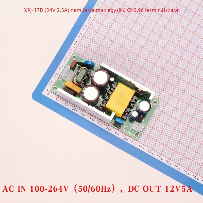 Tápegység panel, kapcsoló típusú, terminálblokkal szerelve, méretek 102×46.7×25 mm, tömeg 118 g