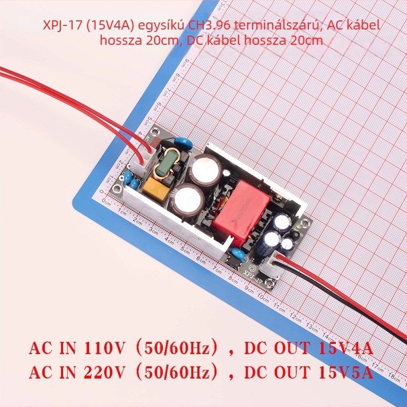 Tápegység panel, kapcsoló típusú, terminálblokkal szerelve, méretek 102×46.7×25 mm, tömeg 118 g