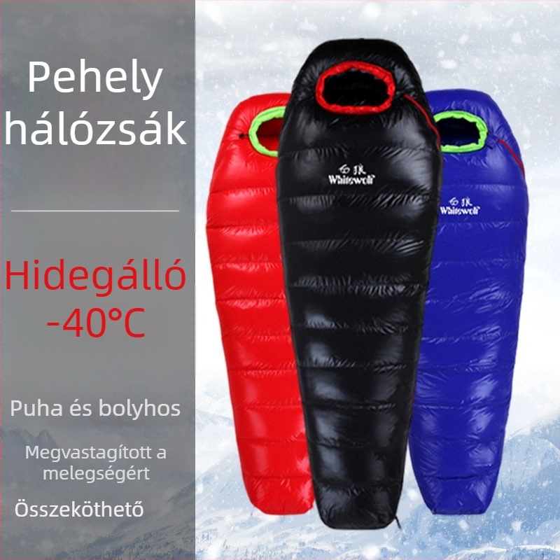 Kültéri felnőtt tollal töltött hálózsák, mumia-stílusú, vastag, meleg, ultrakönnyű, kempingezéshez