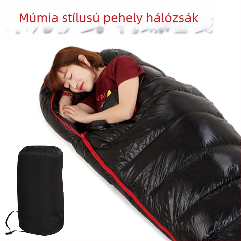 Kültéri felnőtt tollal töltött hálózsák, mumia-stílusú, vastag, meleg, ultrakönnyű, kempingezéshez