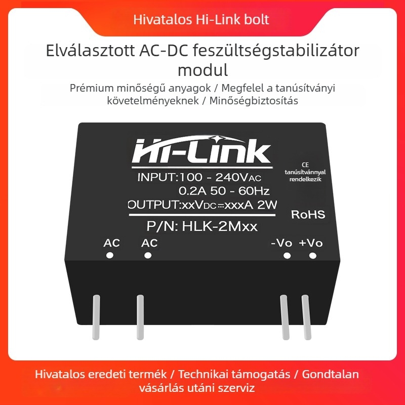 AC-DC tápegység modul, 2W sorozat, bemenet 220V AC, kimenet DC 3.3/5/9/12/15/24V, lépcsőzetes szabályozó, egykimenetű