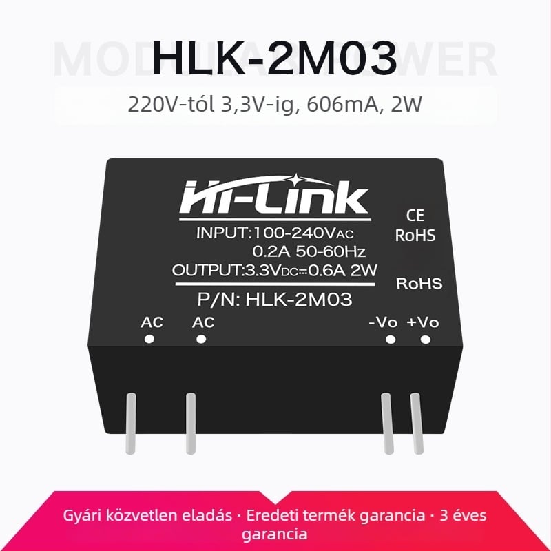 AC-DC tápegység modul, 2W sorozat, bemenet 220V AC, kimenet DC 3.3/5/9/12/15/24V, lépcsőzetes szabályozó, egykimenetű