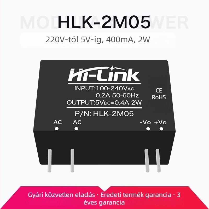 AC-DC tápegység modul, 2W sorozat, bemenet 220V AC, kimenet DC 3.3/5/9/12/15/24V, lépcsőzetes szabályozó, egykimenetű