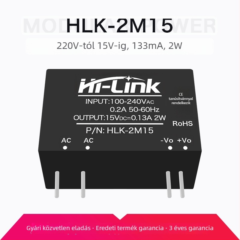 AC-DC tápegység modul, 2W sorozat, bemenet 220V AC, kimenet DC 3.3/5/9/12/15/24V, lépcsőzetes szabályozó, egykimenetű