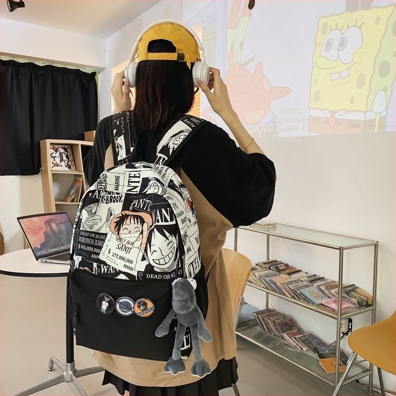 Iskolásoknak szóló hátizsák anime mintával, nylon anyag, légáteresztő, görbült vállpánt, nagy kapacitás