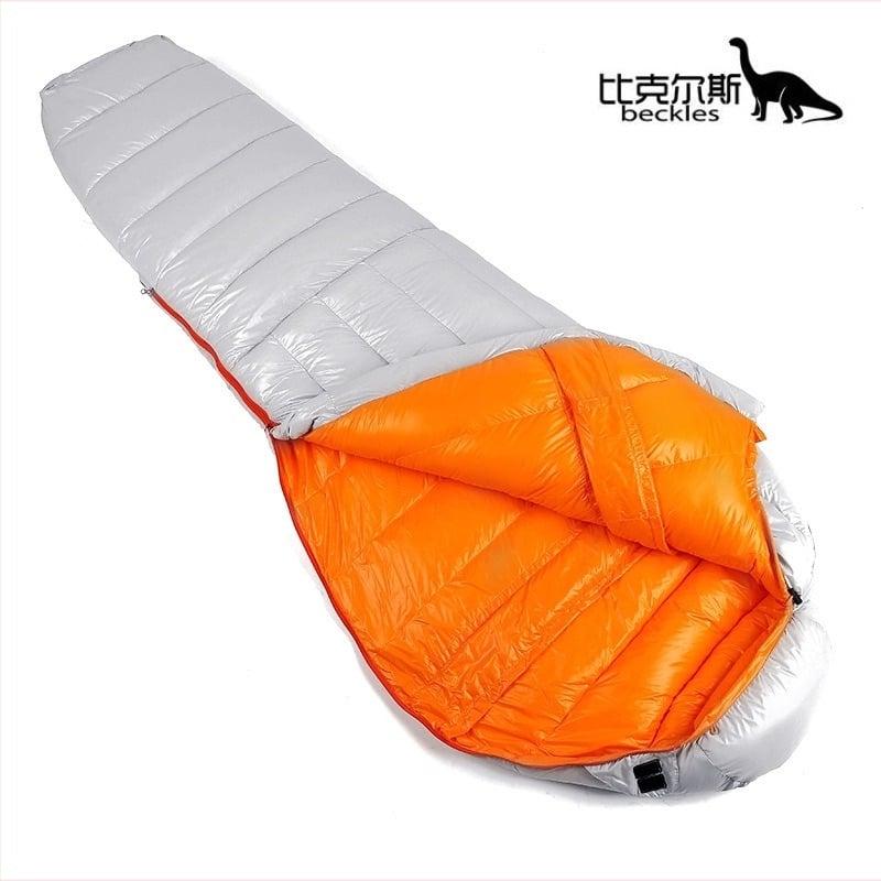 Múmia-stílusú libatollas hálózsák felnőtteknek, 400T nylon anyag és 400T nylon bélés, tömege 1500 g