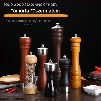 Fa kézi borsőrlő porított fekete bors és tengeri só számára | fűszeres üveg, kompatibilis szilárd fűszerekkel, modern minimalist design