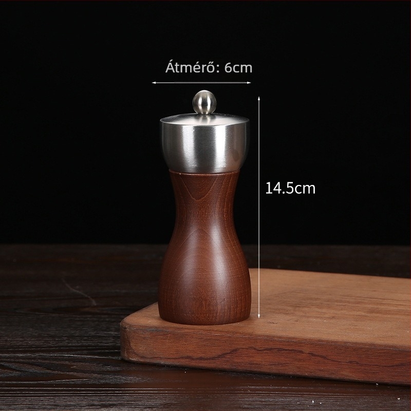 Fa kézi borsőrlő porított fekete bors és tengeri só számára | fűszeres üveg, kompatibilis szilárd fűszerekkel, modern minimalist design