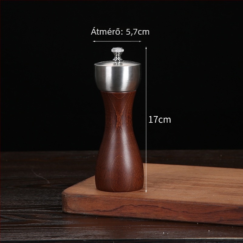 Fa kézi borsőrlő porított fekete bors és tengeri só számára | fűszeres üveg, kompatibilis szilárd fűszerekkel, modern minimalist design