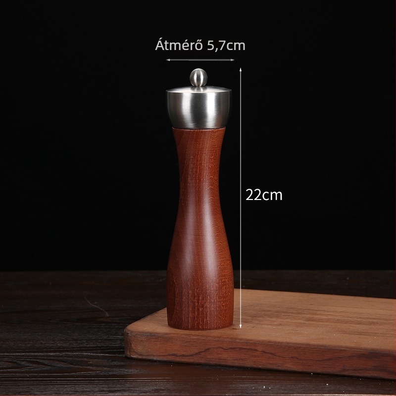 Fa kézi borsőrlő porított fekete bors és tengeri só számára | fűszeres üveg, kompatibilis szilárd fűszerekkel, modern minimalist design