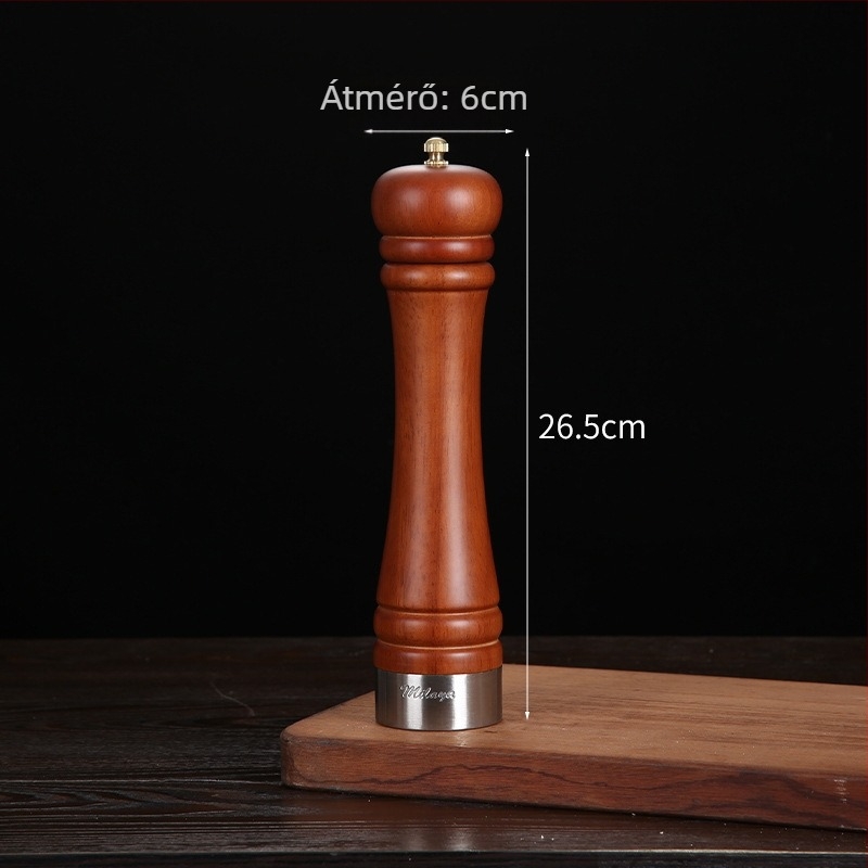 Fa kézi borsőrlő porított fekete bors és tengeri só számára | fűszeres üveg, kompatibilis szilárd fűszerekkel, modern minimalist design