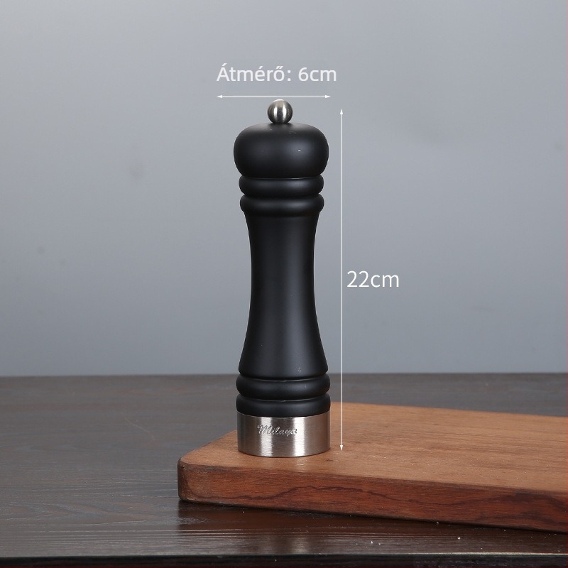 Fa kézi borsőrlő porított fekete bors és tengeri só számára | fűszeres üveg, kompatibilis szilárd fűszerekkel, modern minimalist design