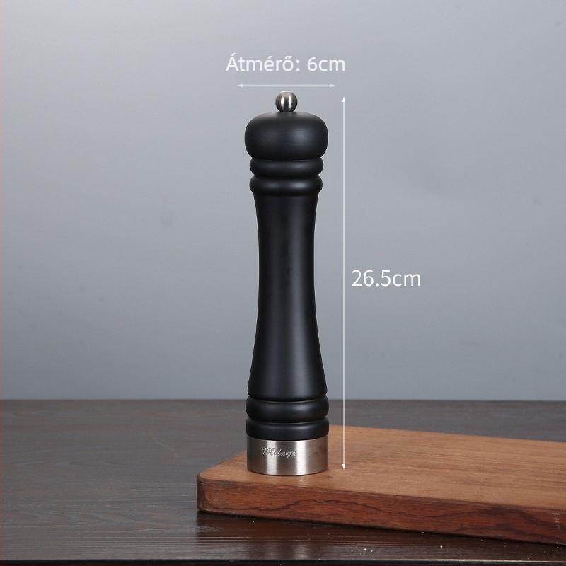 Fa kézi borsőrlő porított fekete bors és tengeri só számára | fűszeres üveg, kompatibilis szilárd fűszerekkel, modern minimalist design