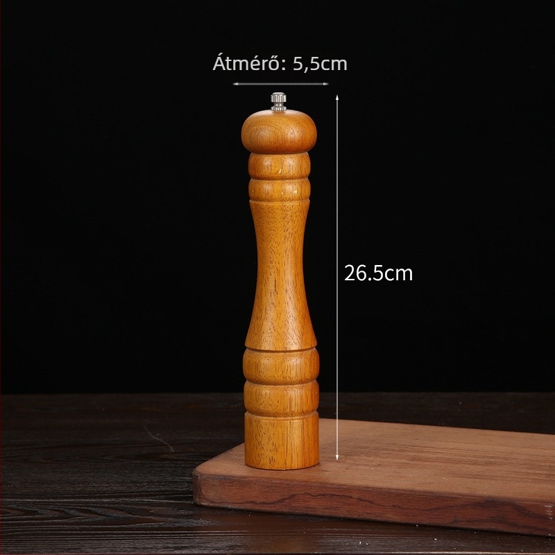 Fa kézi borsőrlő porított fekete bors és tengeri só számára | fűszeres üveg, kompatibilis szilárd fűszerekkel, modern minimalist design
